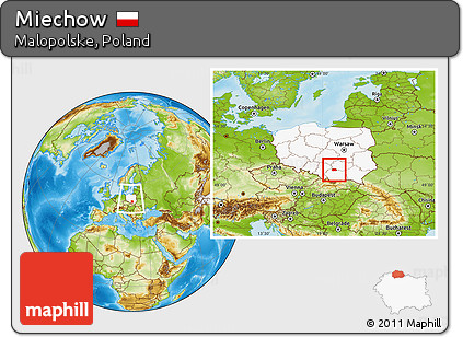 Physical Location Map of Miechow, highlighted country, within the entire country