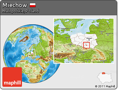 Physical Location Map of Miechow, highlighted country, within the entire country