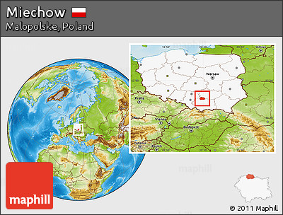 Physical Location Map of Miechow, highlighted country