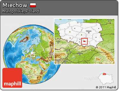 Physical Location Map of Miechow, highlighted country