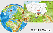 Physical Location Map of Miechow, highlighted country, highlighted parent region