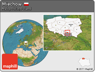 Satellite Location Map of Miechow, highlighted country, highlighted parent region