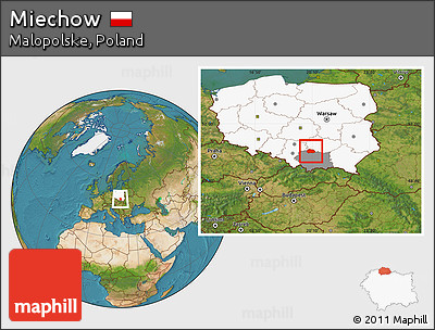 Satellite Location Map of Miechow, highlighted country, highlighted parent region