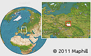 Satellite Location Map of Miechow, highlighted parent region, within the entire country