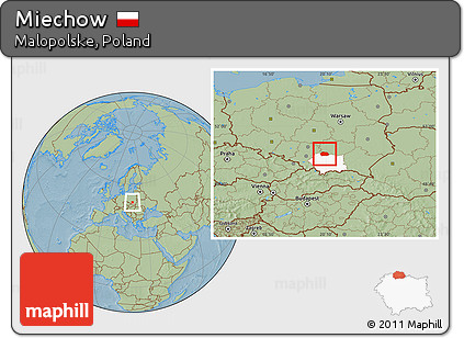 Savanna Style Location Map of Miechow, highlighted parent region, hill shading