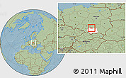 Savanna Style Location Map of Miechow, highlighted parent region, hill shading