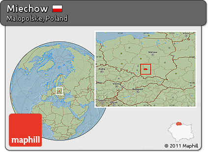 Savanna Style Location Map of Miechow, hill shading