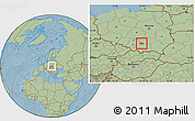 Savanna Style Location Map of Miechow, hill shading
