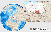 Shaded Relief Location Map of Miechow, highlighted country, highlighted parent region