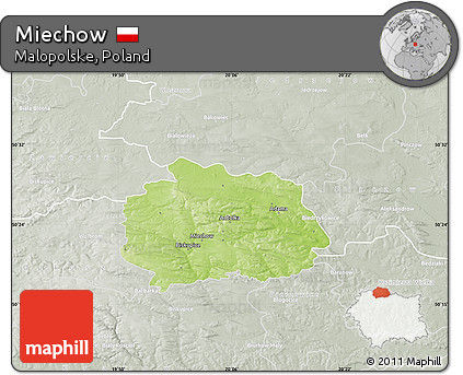 Physical Map of Miechow, lighten, semi-desaturated