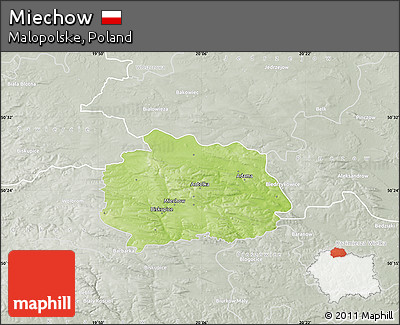 Physical Map of Miechow, lighten, semi-desaturated