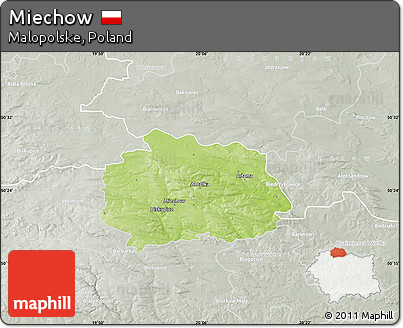 Physical Map of Miechow, lighten, semi-desaturated