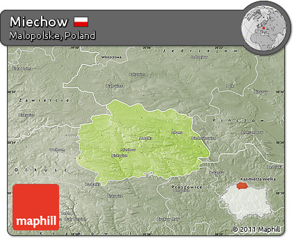Physical Map of Miechow, semi-desaturated
