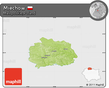 Physical Map of Miechow, single color outside