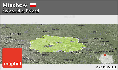 Physical Panoramic Map of Miechow, darken, semi-desaturated