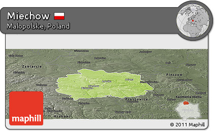 Physical Panoramic Map of Miechow, darken, semi-desaturated