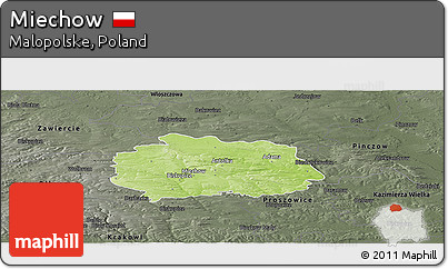 Physical Panoramic Map of Miechow, darken, semi-desaturated
