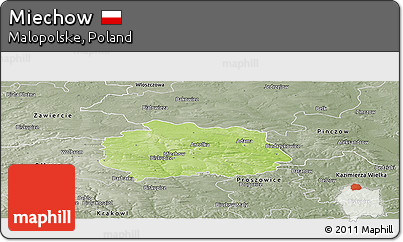 Physical Panoramic Map of Miechow, semi-desaturated