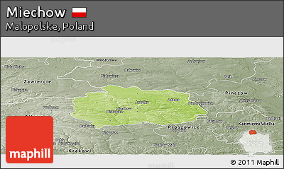 Physical Panoramic Map of Miechow, semi-desaturated