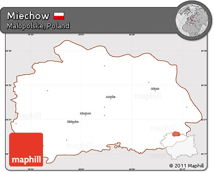 Classic Style Simple Map of Miechow, cropped outside