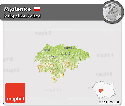 Physical 3D Map of Myslenice, cropped outside