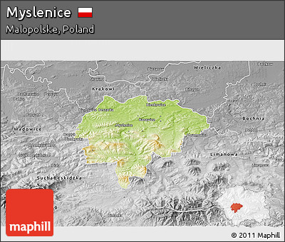 Physical 3D Map of Myslenice, desaturated