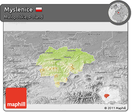 Physical 3D Map of Myslenice, desaturated