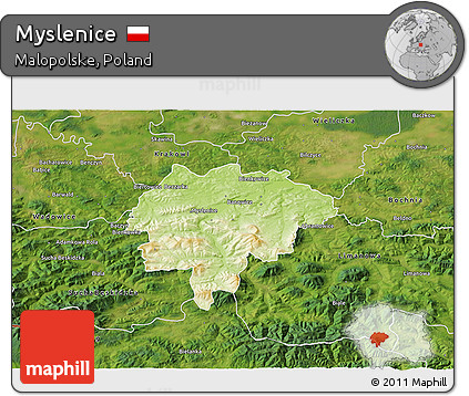 Physical 3D Map of Myslenice, satellite outside