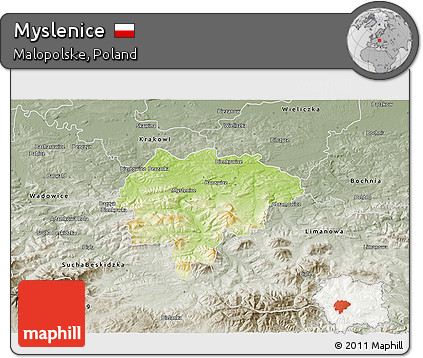 Physical 3D Map of Myslenice, semi-desaturated