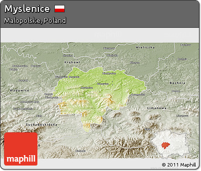 Physical 3D Map of Myslenice, semi-desaturated