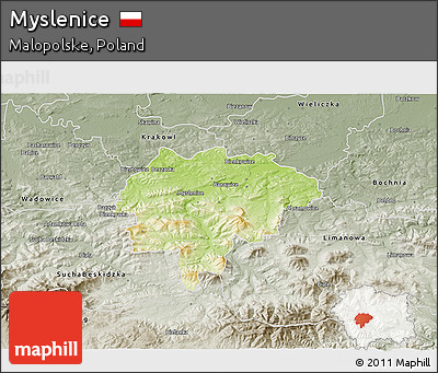 Physical 3D Map of Myslenice, semi-desaturated