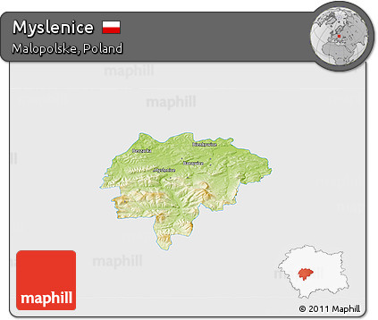 Physical 3D Map of Myslenice, single color outside