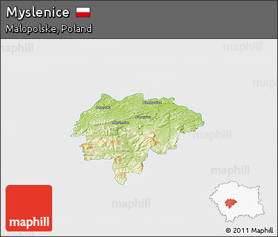 Physical 3D Map of Myslenice, single color outside