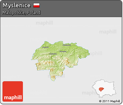 Physical 3D Map of Myslenice, single color outside