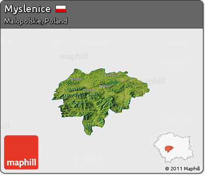Satellite 3D Map of Myslenice, single color outside