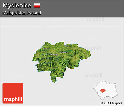 Satellite 3D Map of Myslenice, single color outside