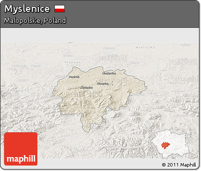 Shaded Relief 3D Map of Myslenice, lighten