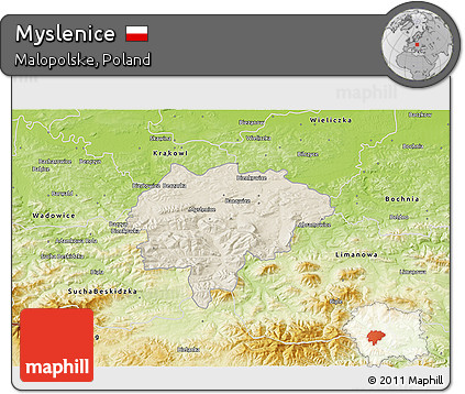 Shaded Relief 3D Map of Myslenice, physical outside