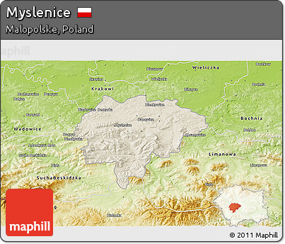 Shaded Relief 3D Map of Myslenice, physical outside