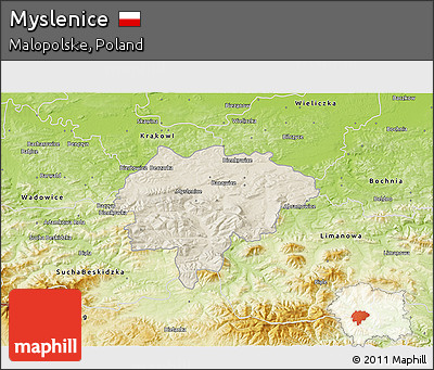 Shaded Relief 3D Map of Myslenice, physical outside