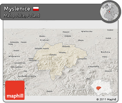 Shaded Relief 3D Map of Myslenice, semi-desaturated