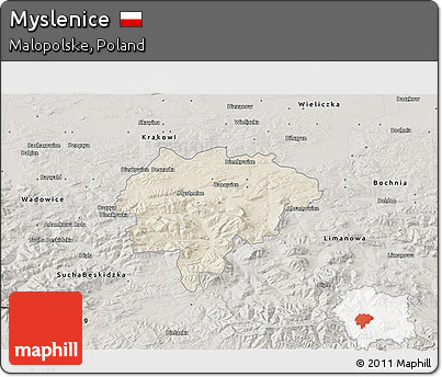 Shaded Relief 3D Map of Myslenice, semi-desaturated