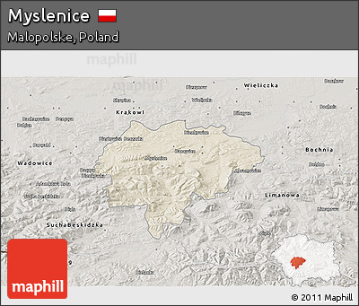 Shaded Relief 3D Map of Myslenice, semi-desaturated