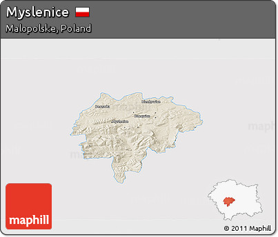 Shaded Relief 3D Map of Myslenice, single color outside