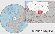 Gray Location Map of Myslenice, highlighted country, highlighted parent region, hill shading