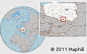 Gray Location Map of Myslenice, highlighted country, hill shading