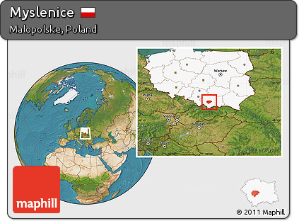 Satellite Location Map of Myslenice, highlighted country