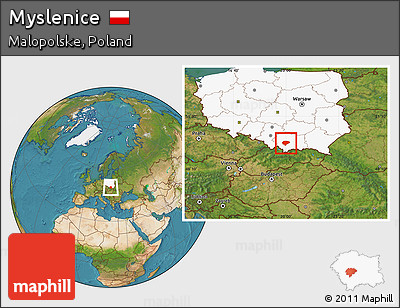 Satellite Location Map of Myslenice, highlighted country