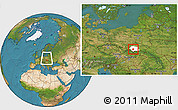 Satellite Location Map of Myslenice, highlighted parent region, within the entire country