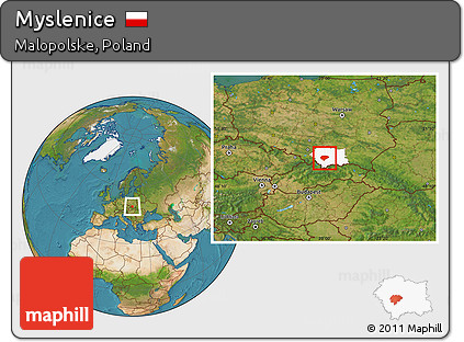 Satellite Location Map of Myslenice, highlighted parent region